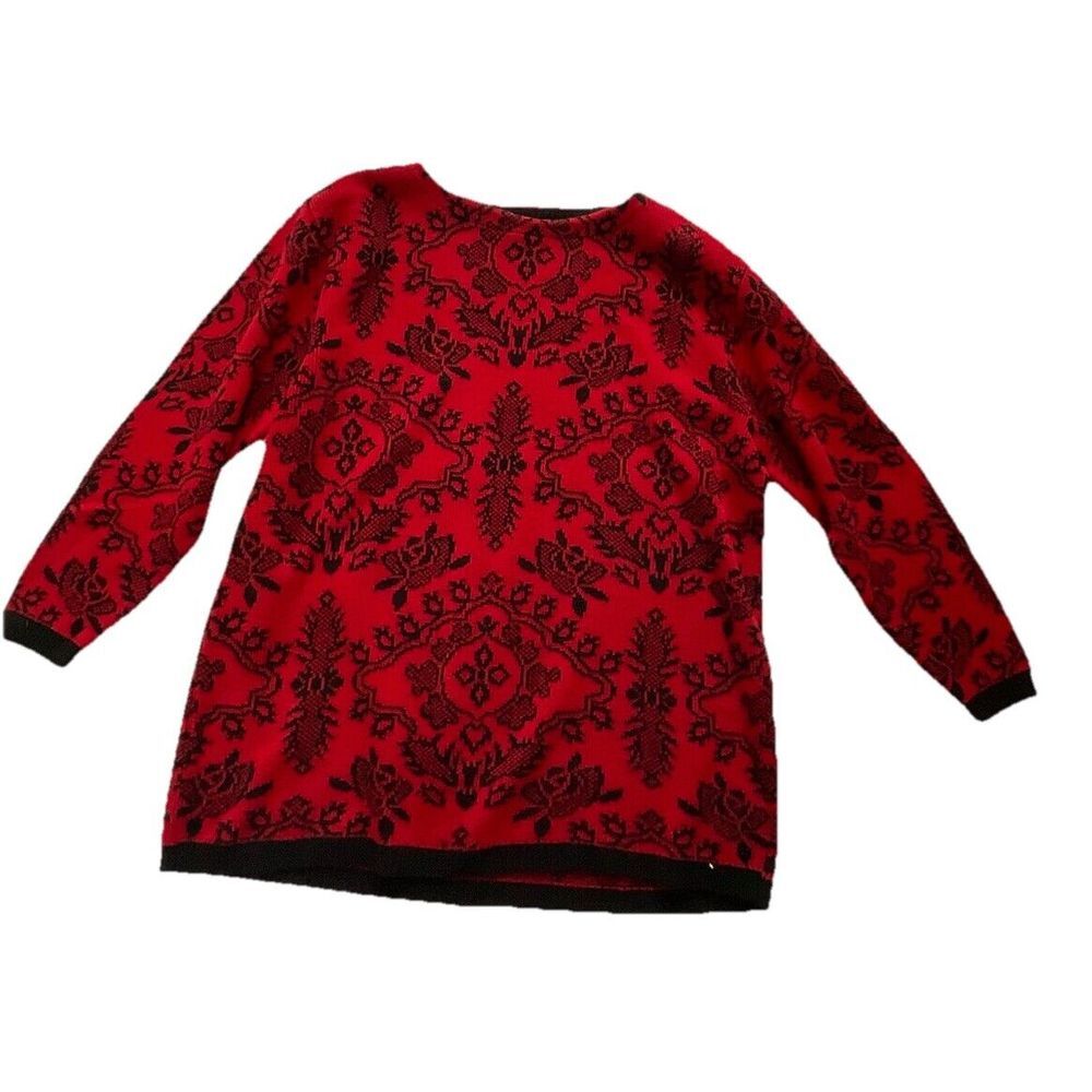 Diane‎ Von Furstenberg Womens Crewneck Sweater Holiday Red Black Size Large